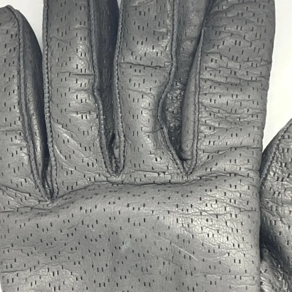 Vintage Grey Perforated Genuine Leather Gloves Cashmere Lined Women’s Winter Sm.